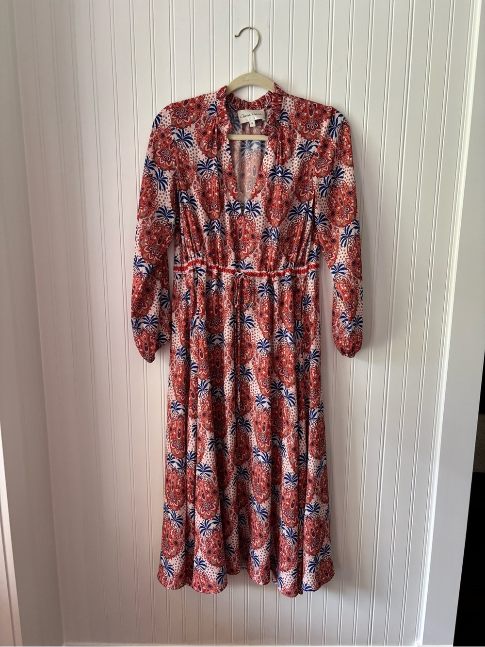 CARA CARA Red and Navy Paisley V-Neck Midi Dress